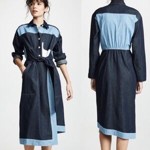 Colovos Blue Assymetric Denim Coastal Cowgirl Maxi Wrap Jean Shirt Dress Size 10